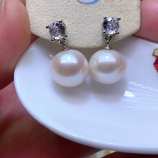 淡水珍珠耳饰银S925镶嵌