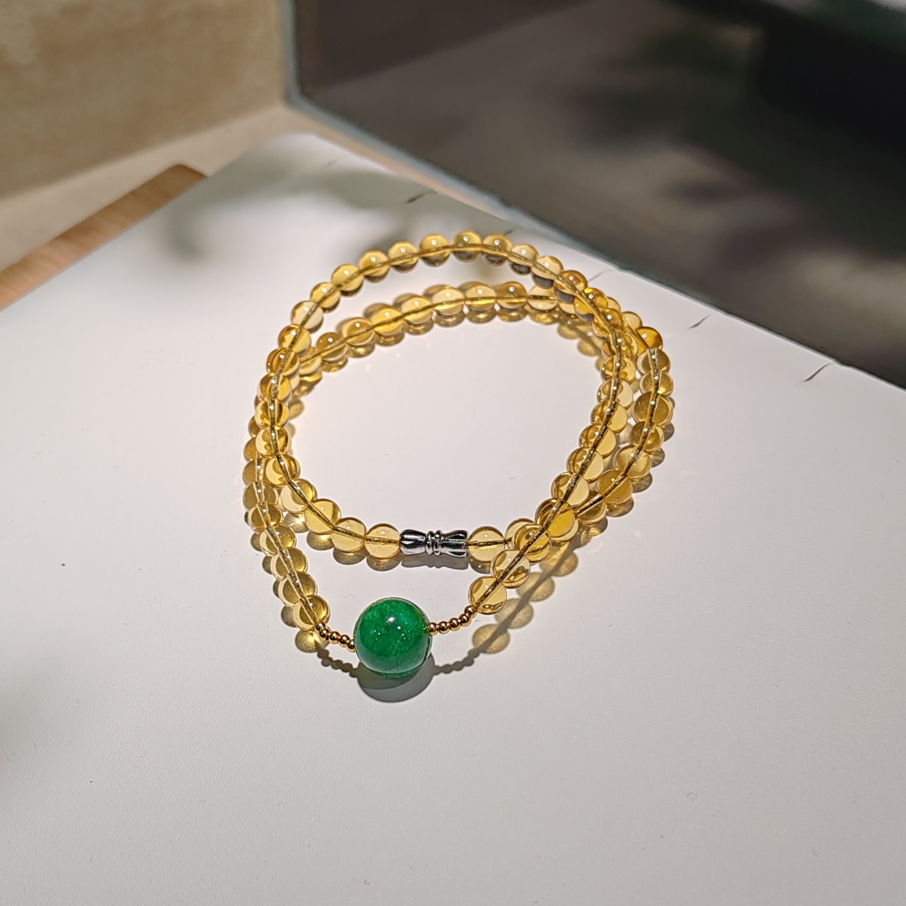 天然精品缅甸蓝珀甘青项链5mm