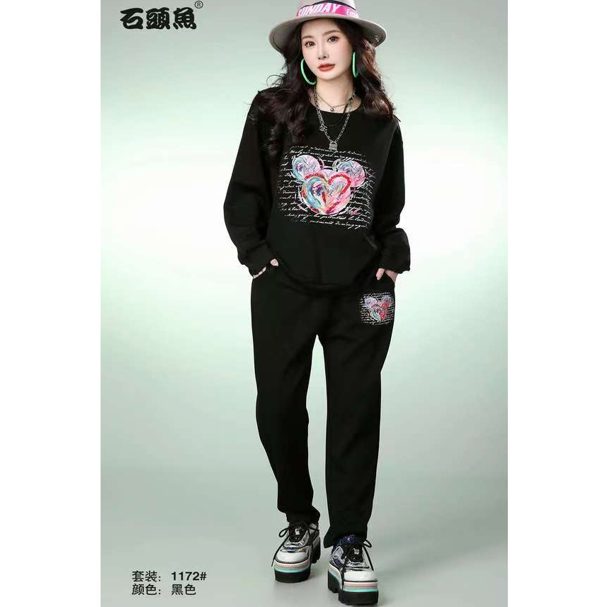 石头鱼家秋冬新款女装休闲长袖时尚女士两件套套装ST1172