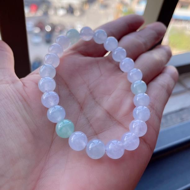 天然缅甸翡翠-淡春彩散珠一组卡8