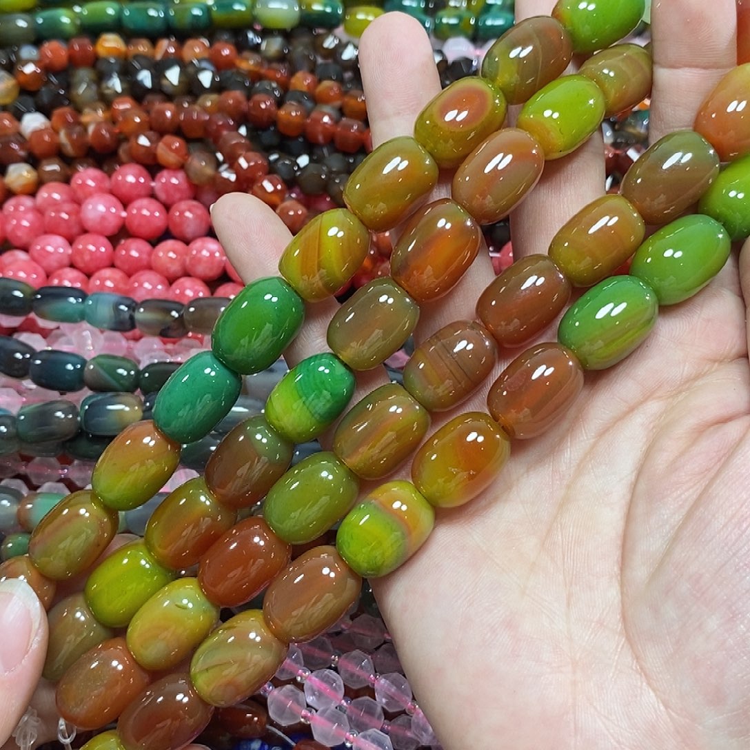 玛瑙/玉髓未镶嵌珠宝半成品盐源玛瑙桶珠一条卡13*17mm