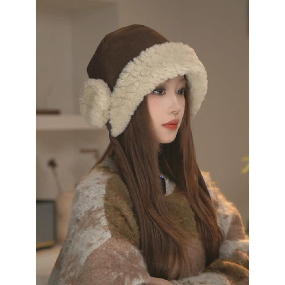 2025新款秋冬季百搭针织帽子女加厚防寒护耳大头围日系防风骑行潮