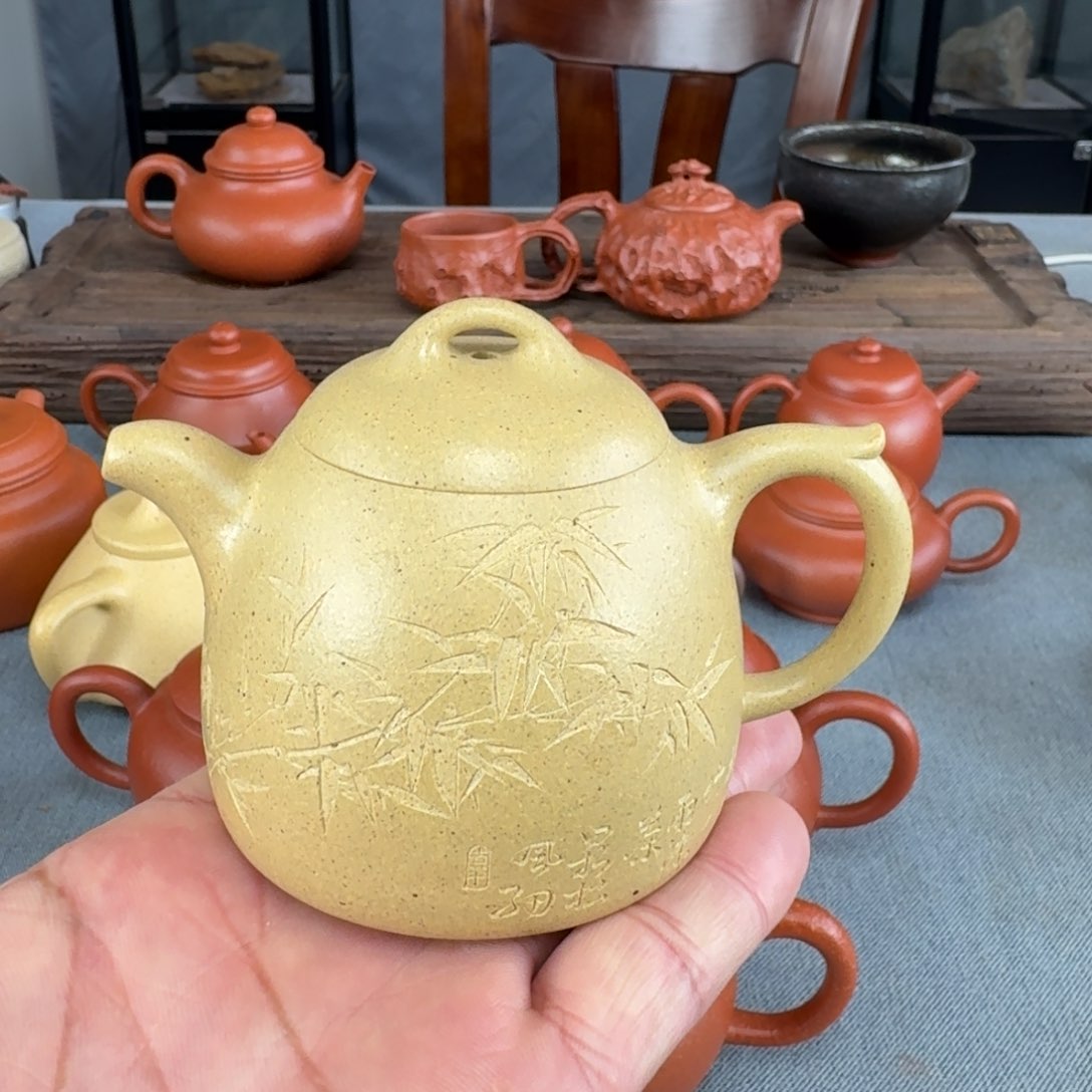 紫砂茶壶本绿秦权半手