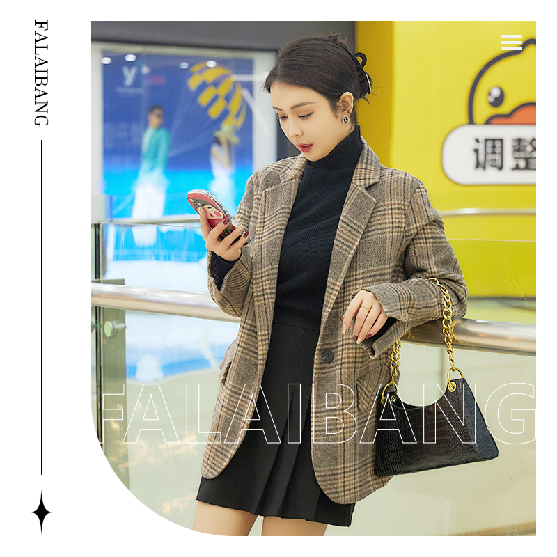 Falaibang/法莱邦2107灰色围巾格羊毛大衣
