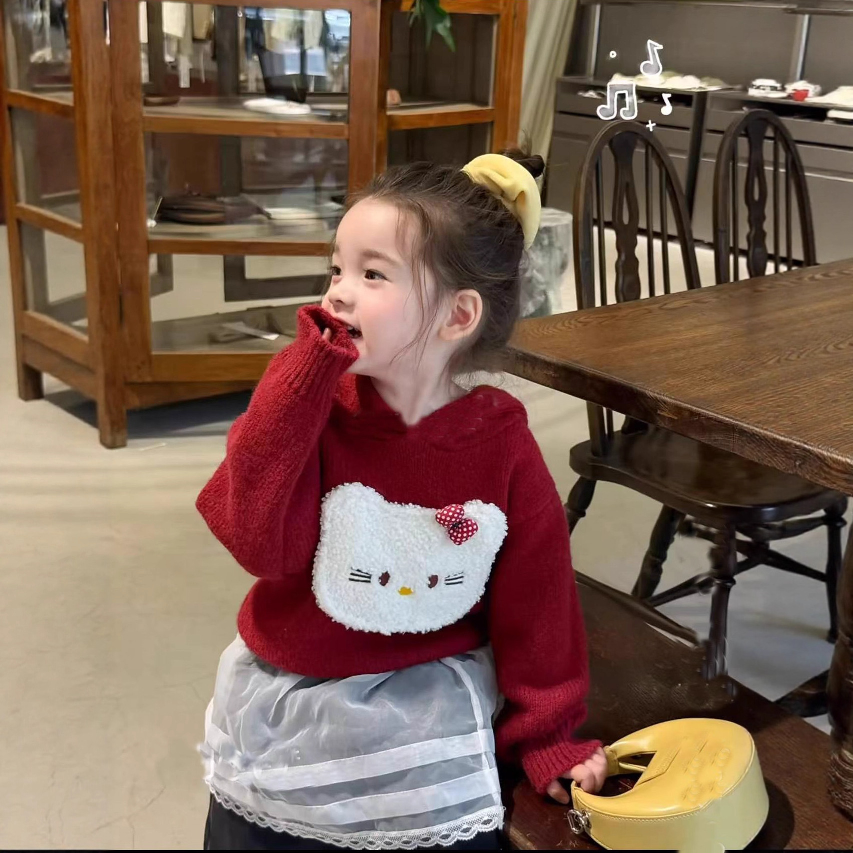 女童毛衣秋冬款2025新款韩系儿童连帽立体毛绒小猫套头衫小童毛衫