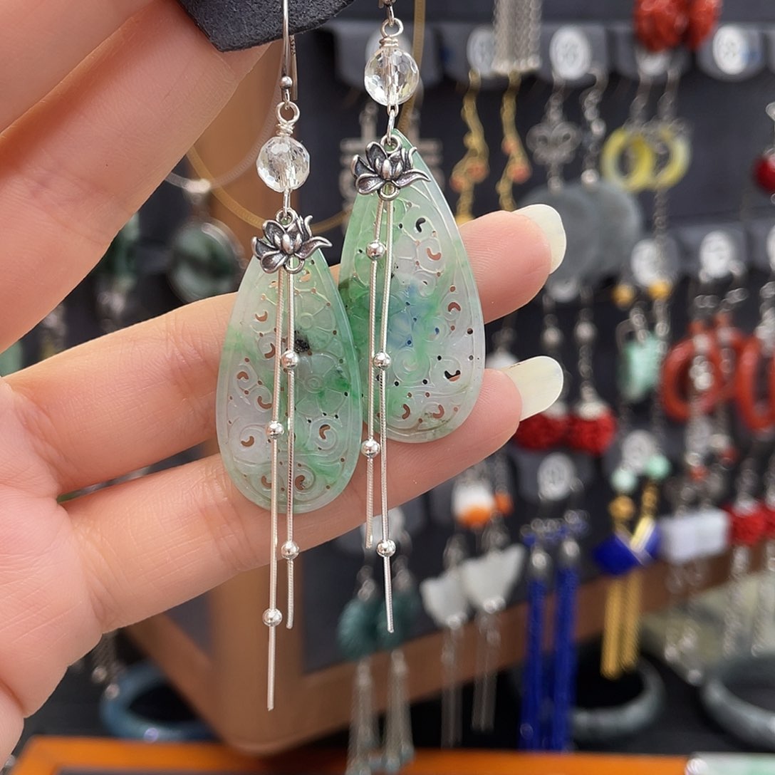 翡翠银S925镶嵌耳饰冯*“62ff do hung