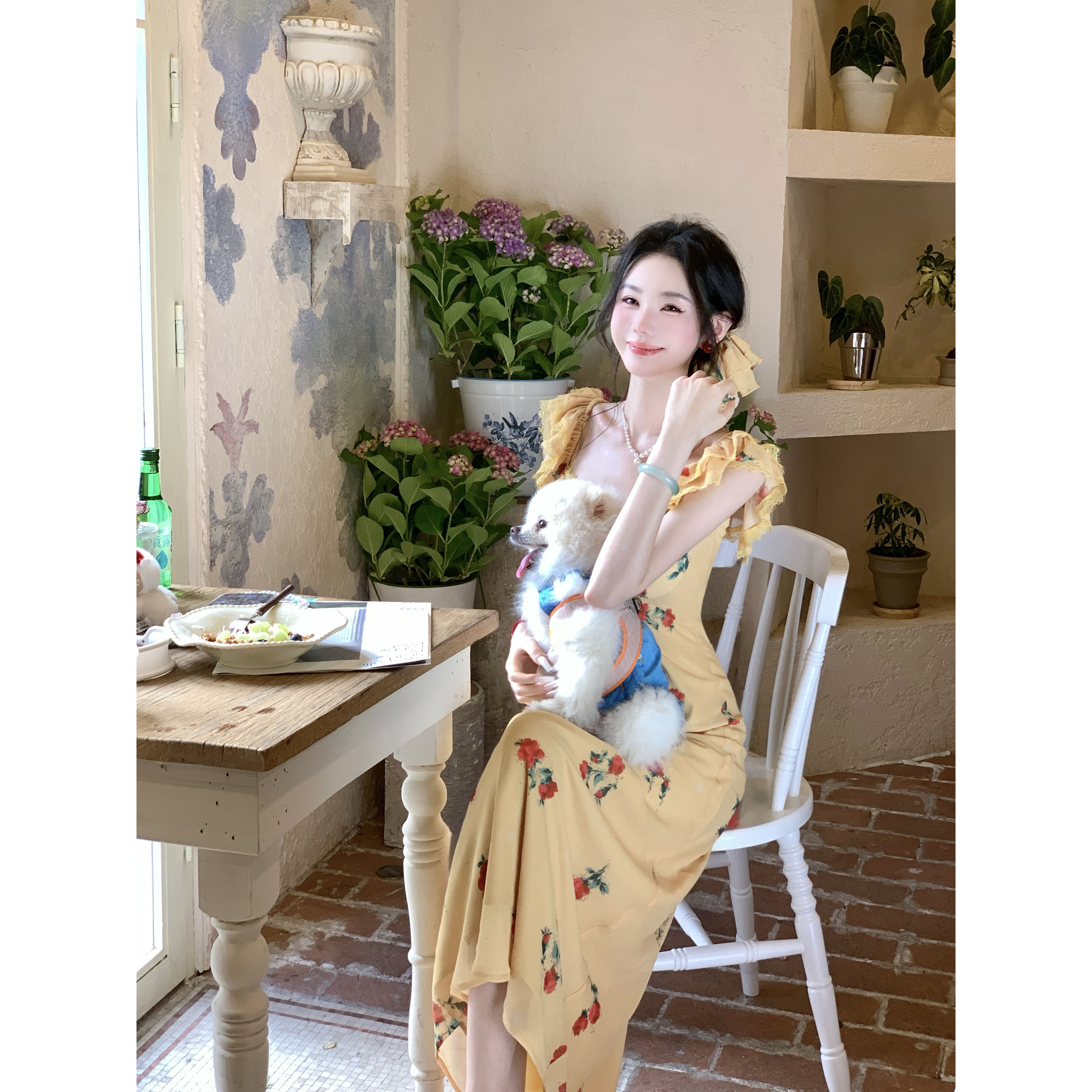 【雅乔定制】明媚美人 法式复古双层荷叶边碎花连衣裙DYLL-25046755