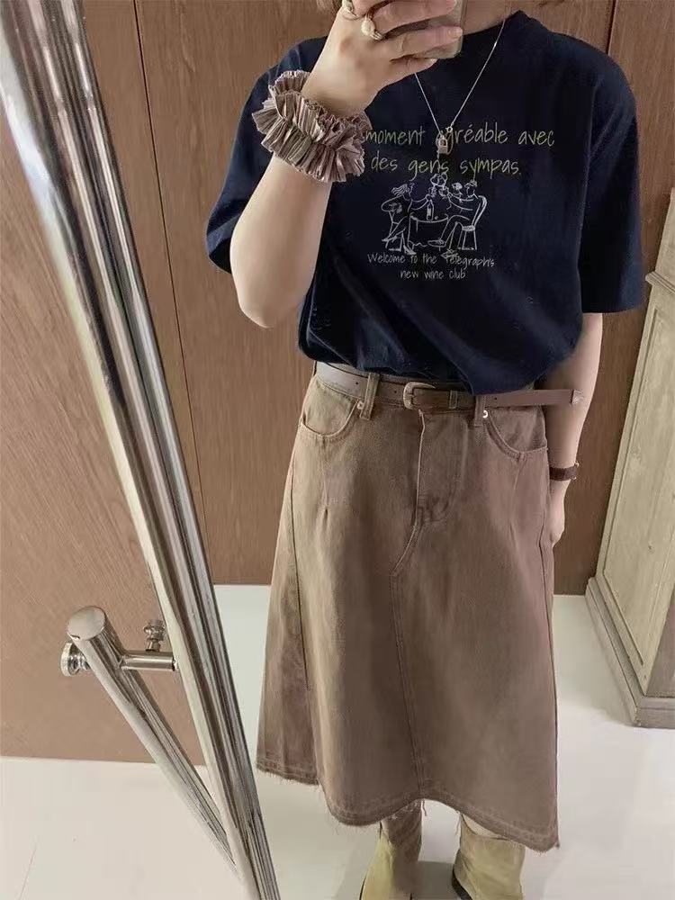 Mood doll插画字母印花圆领宽松短袖t恤