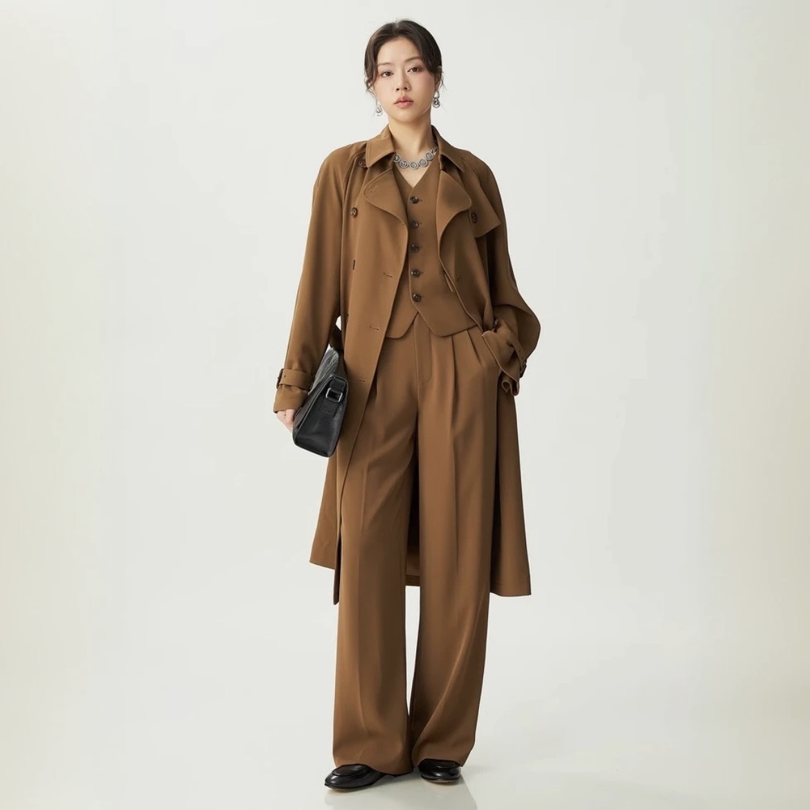 哥弟经典简约宽松中长款双排扣风 衣外套1400164-4238243