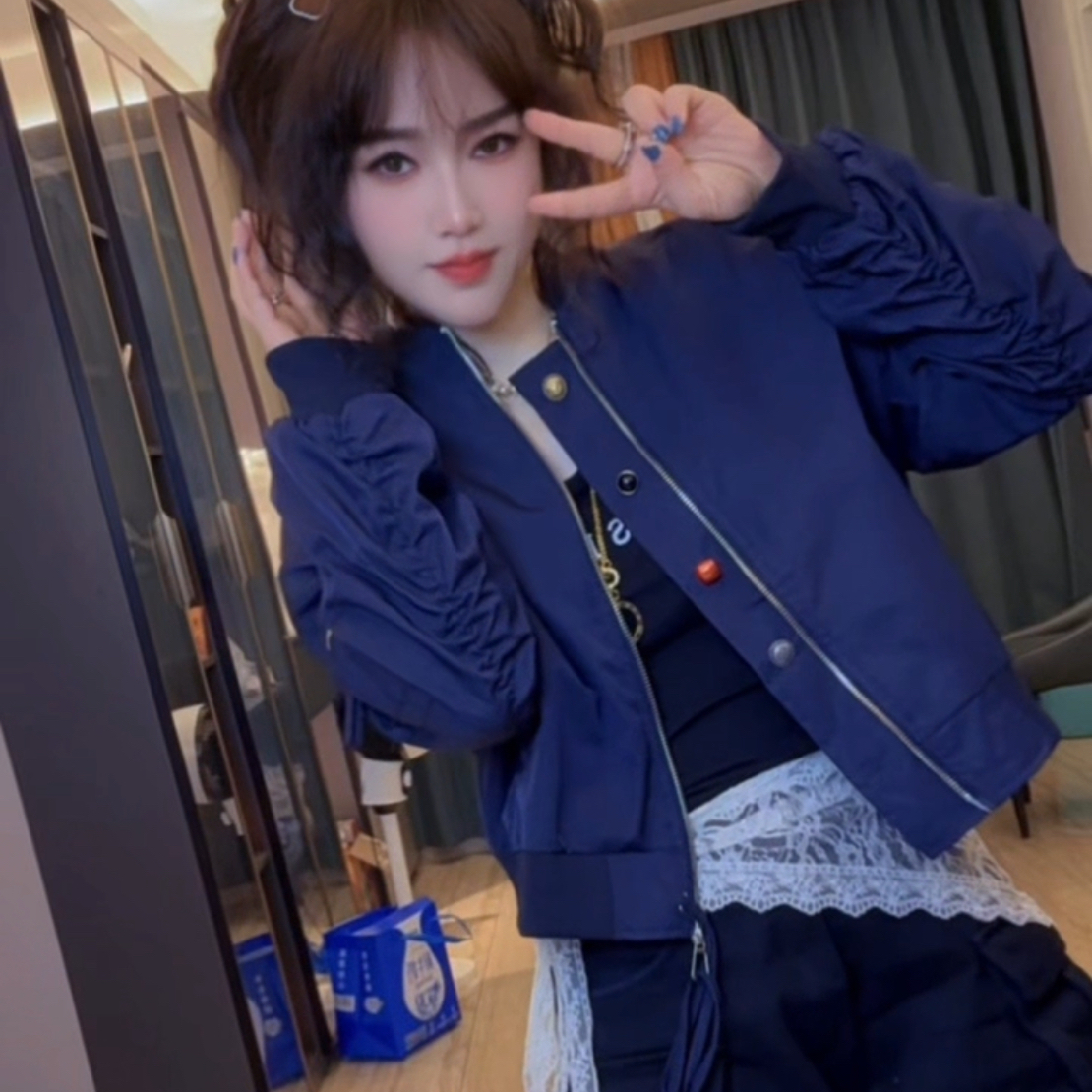 藏青色棒球服外套女2025春秋季新款美式高街飞行夹克