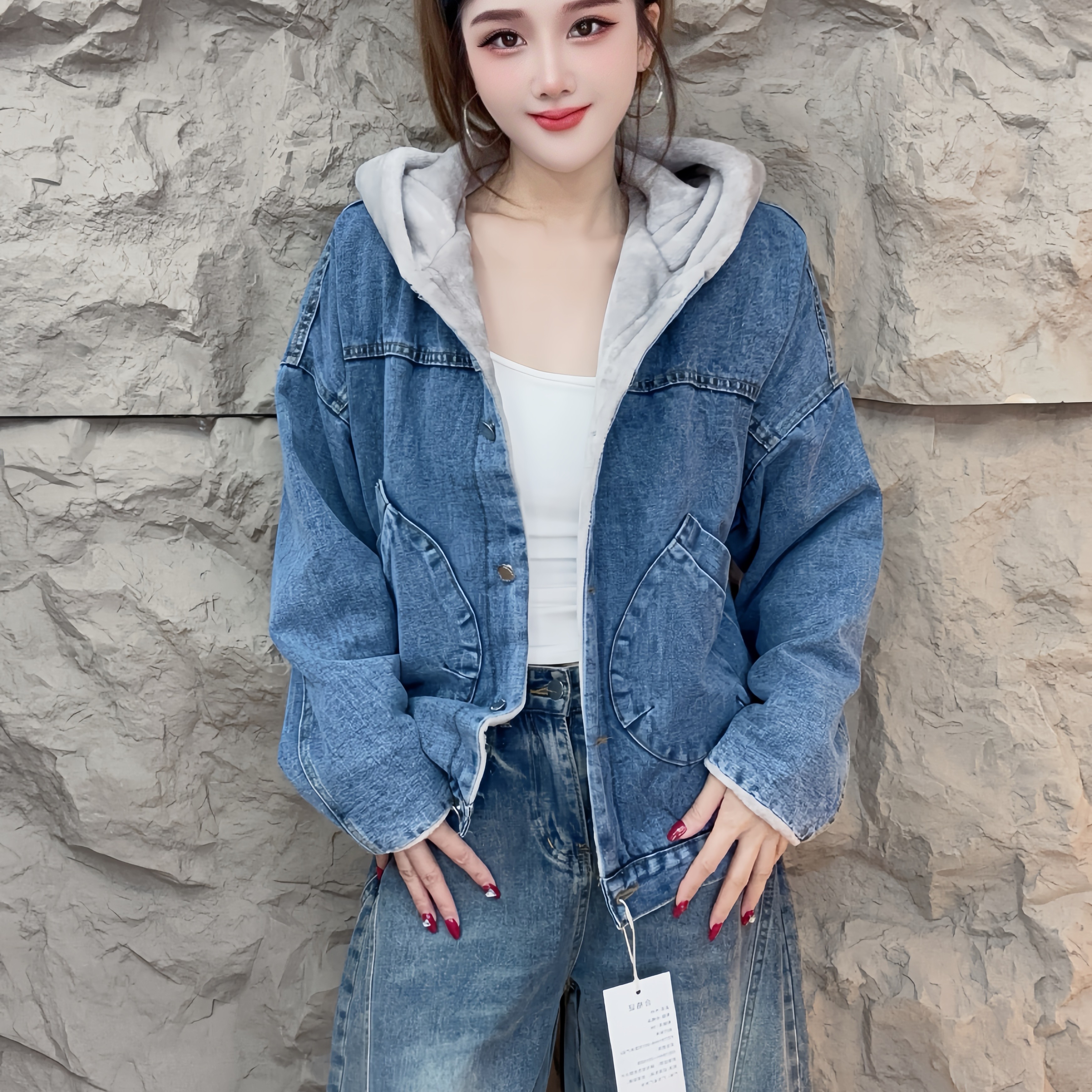 加绒加厚宽松韩版牛仔外套女秋冬时尚百搭小个子短款