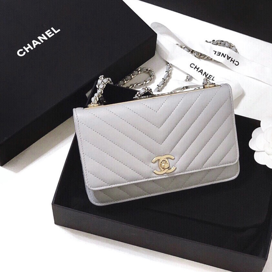 95新 Chanel/香奈儿 多多奢品/香奈儿灰色cc woc包/98新包展