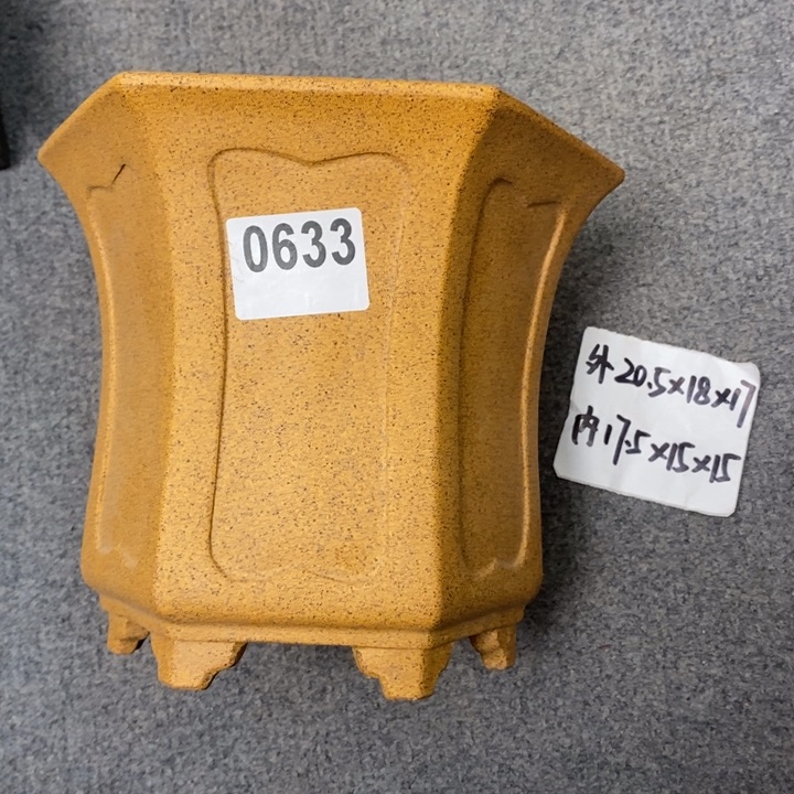 紫砂花盆 放漏 精品柴烧奎面收腰六方 0633