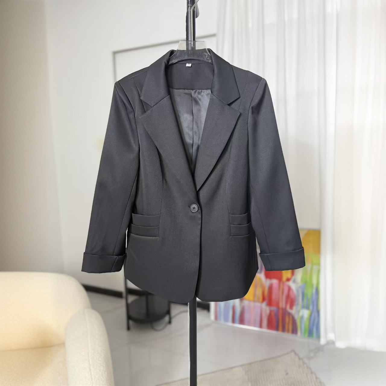 【PX001】常规纽扣极简风女西装修身春季时尚灰色小西服百搭