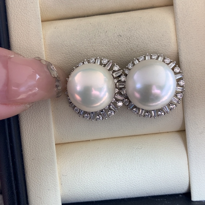 银S925镶嵌耳饰淡水珍珠