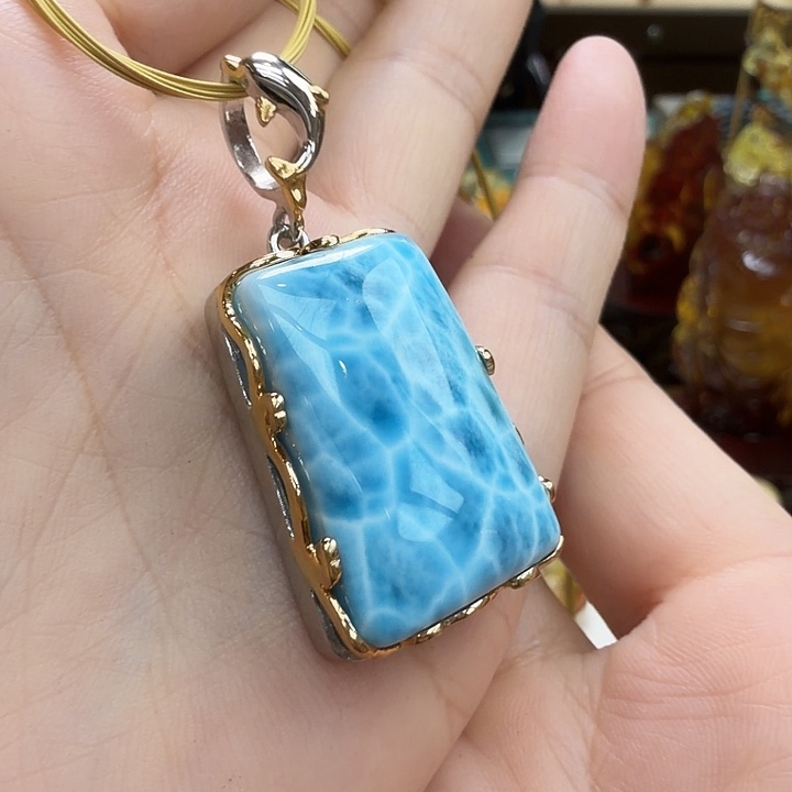 针钠钙石（海纹石）银S925镶嵌颈饰