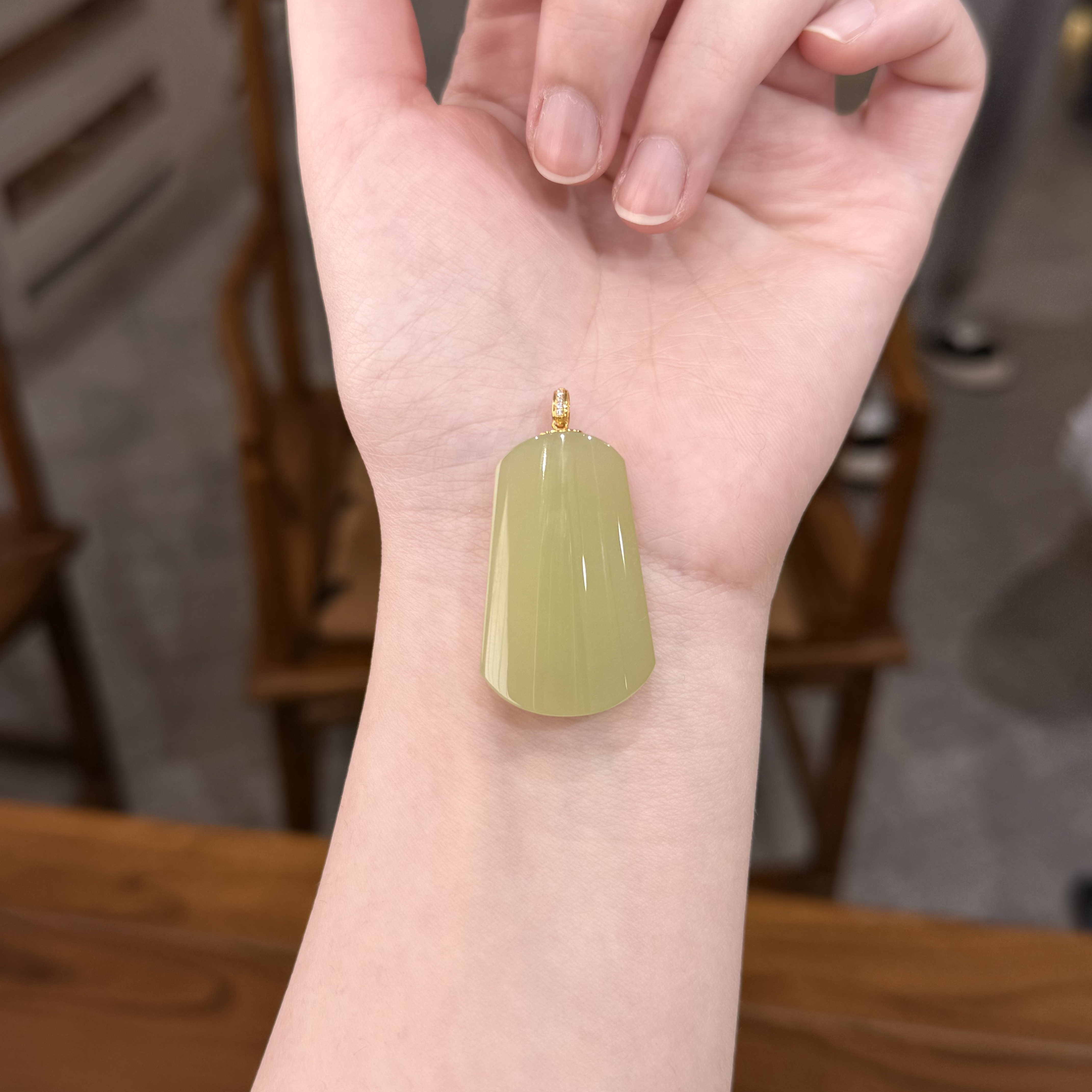 【铭舍】天然和田玉黄口吊坠18k金镶嵌吊坠珠宝玉石J-12.5