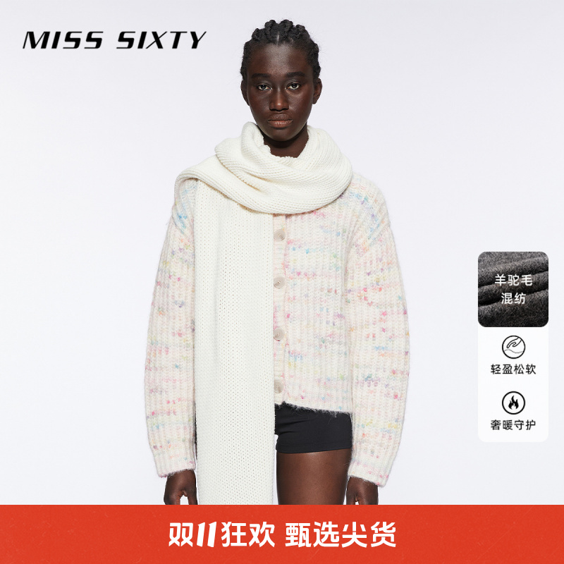 【达人专属】Miss Sixty冬季新款针织外套女圆领减龄甜美风彩点外