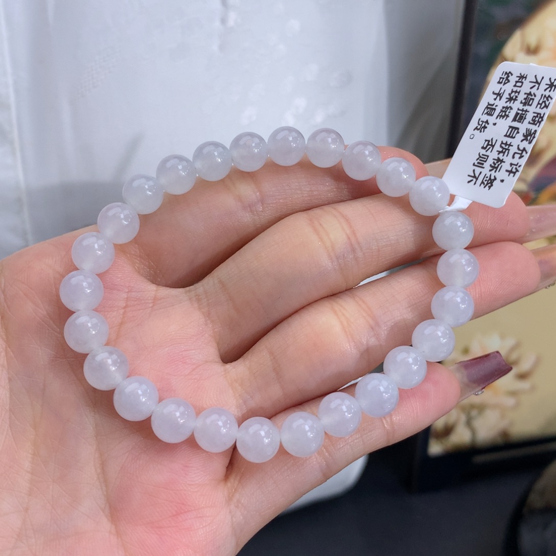 翡翠手链未镶嵌卡6.9胶润白月光手串