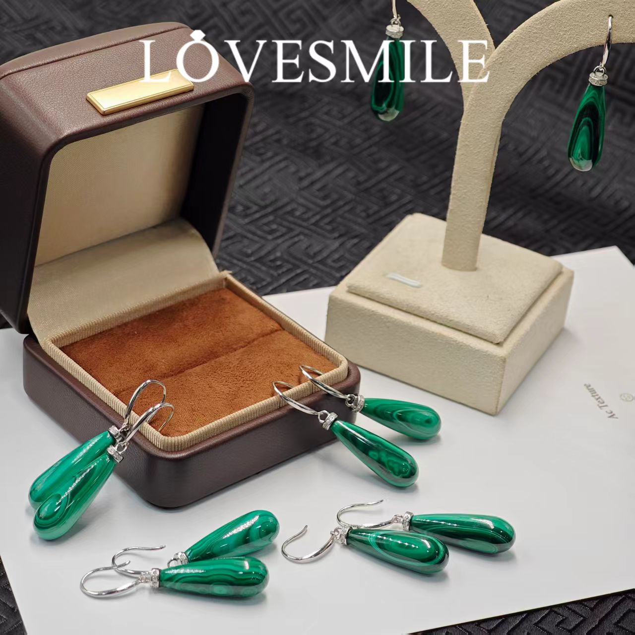 S925银孔雀石耳环水滴气质时尚多样性发货一件492号