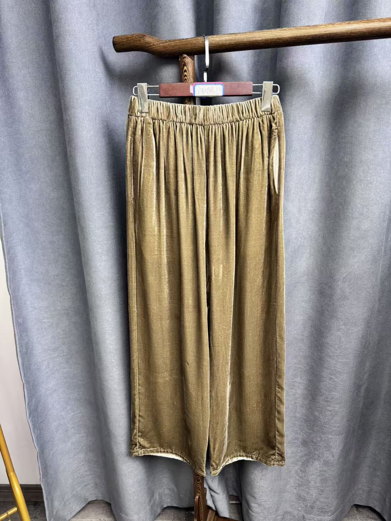 2025秋季新款复古百搭宽松桑蚕丝丝绒裤子女A398