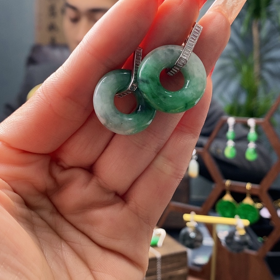 翡翠耳饰银S925镶嵌翡翠