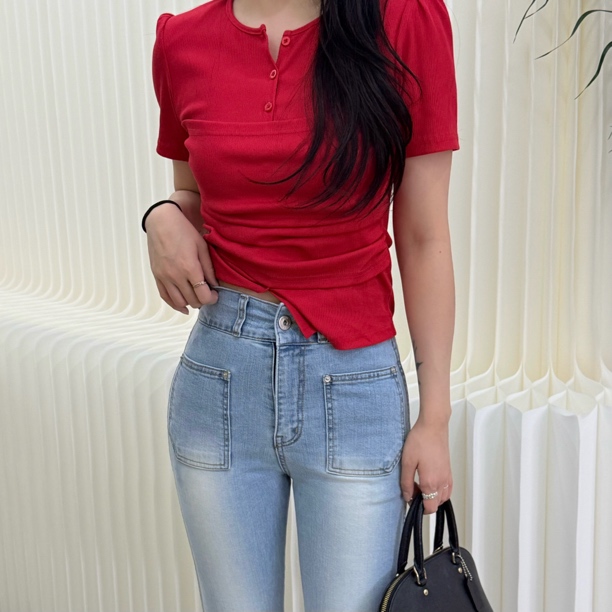 自制修身款短袖带垫肩