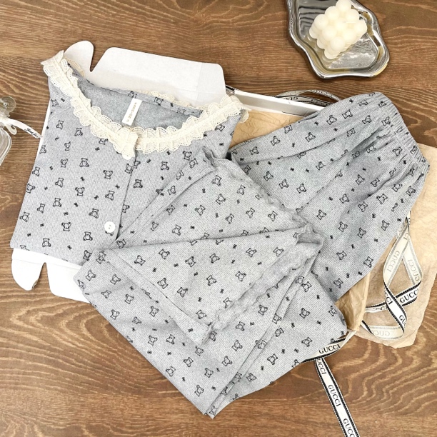 春秋长袖长裤微胖女生大码女生胖mm200斤睡衣女套装款甜美家居服