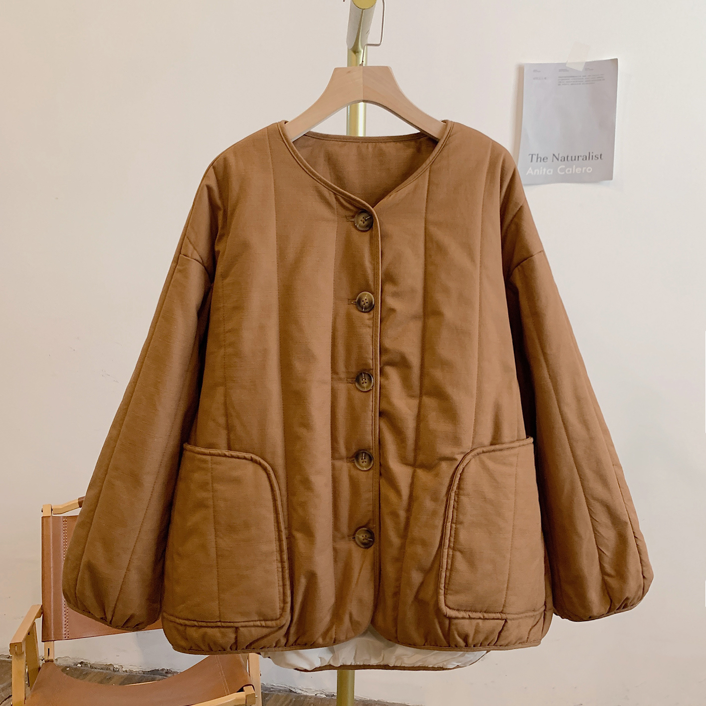 焦糖饼干Y3370夹棉圆领宽松棉衣