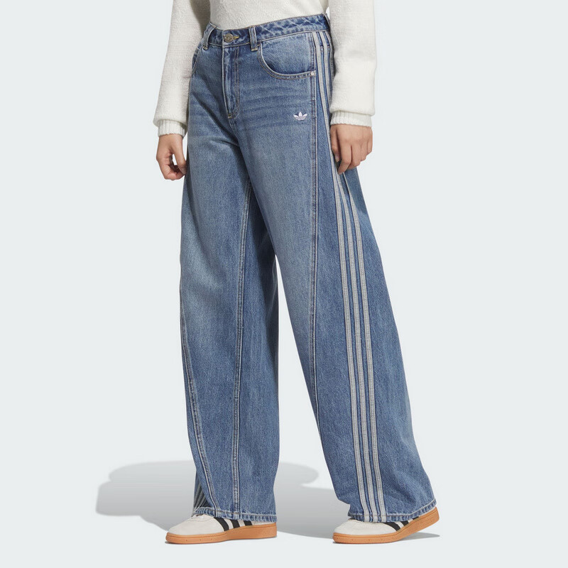 adidas/阿迪达斯女子三叶草裤子牛仔阔腿潮流时尚休闲长裤JN0726