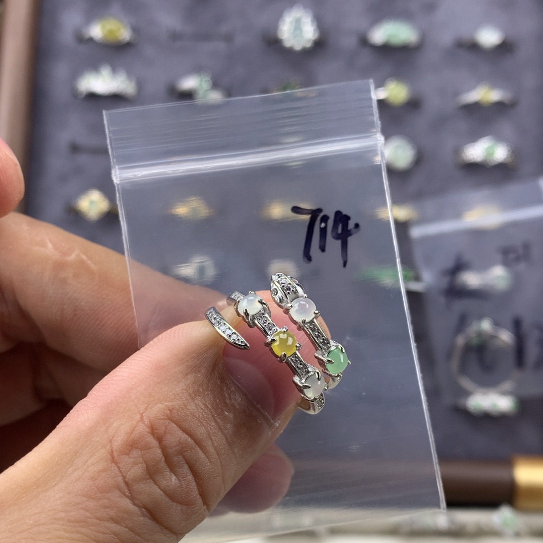 翡翠银S925镀金镶嵌戒指714