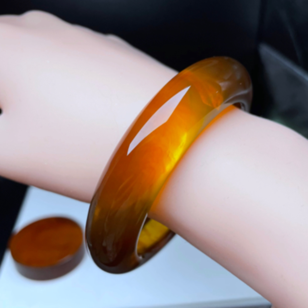 【李氏珠宝】精品60圈16宽金橘绞蜜手镯无瑕疵天然缅甸琥珀