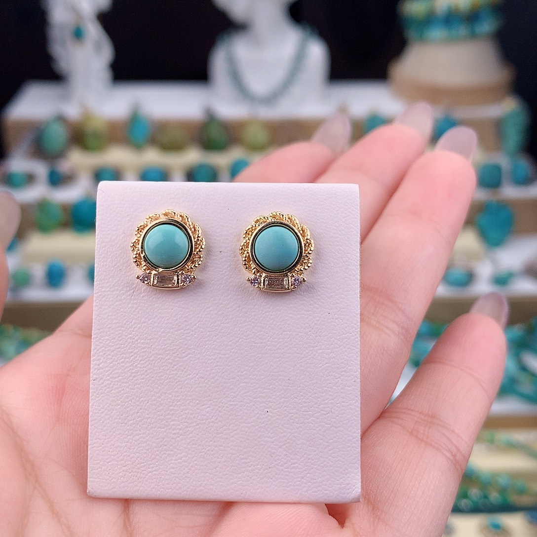 绿松石未镶嵌耳饰