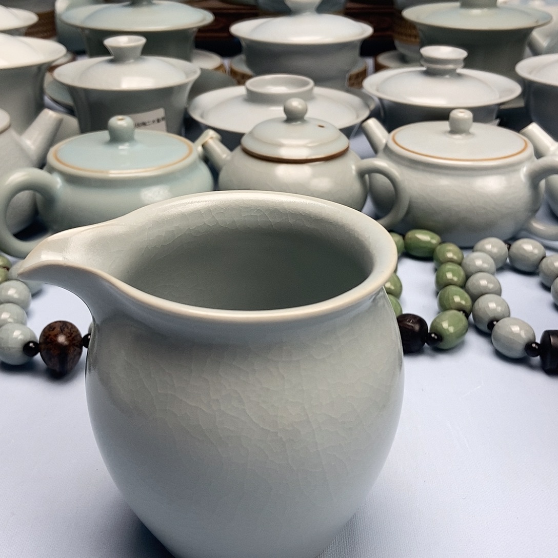 杯微瑕仿古月白牙公道杯原矿原釉原产地