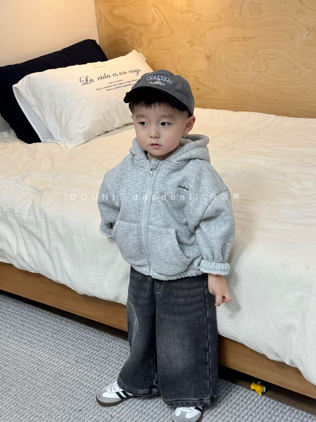 Doodonii 豆泥 2025韩版秋冬卫衣加绒加厚外套男女童连帽开衫上衣