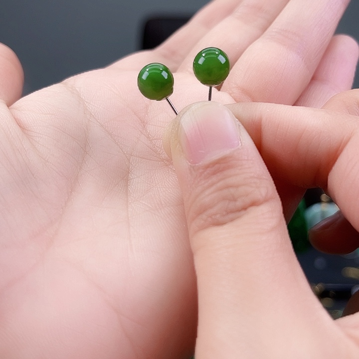 翡翠耳饰银S925镶嵌饰品