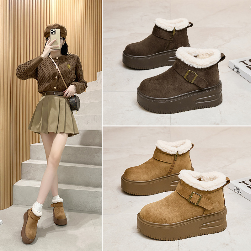 羊京绒厚底加绒雪地靴2025冬季新款棉鞋保暖毛毛靴短靴加厚雪地棉