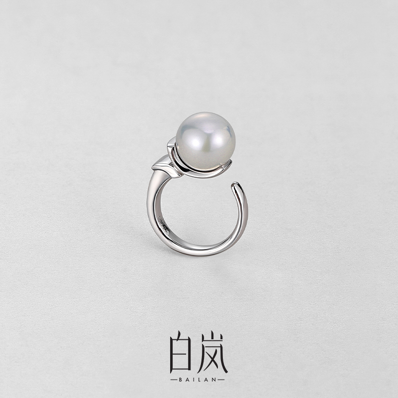 白岚瓦片珍珠戒指开口银饰珠宝首饰女原创设计高级饰品QL3807-BK