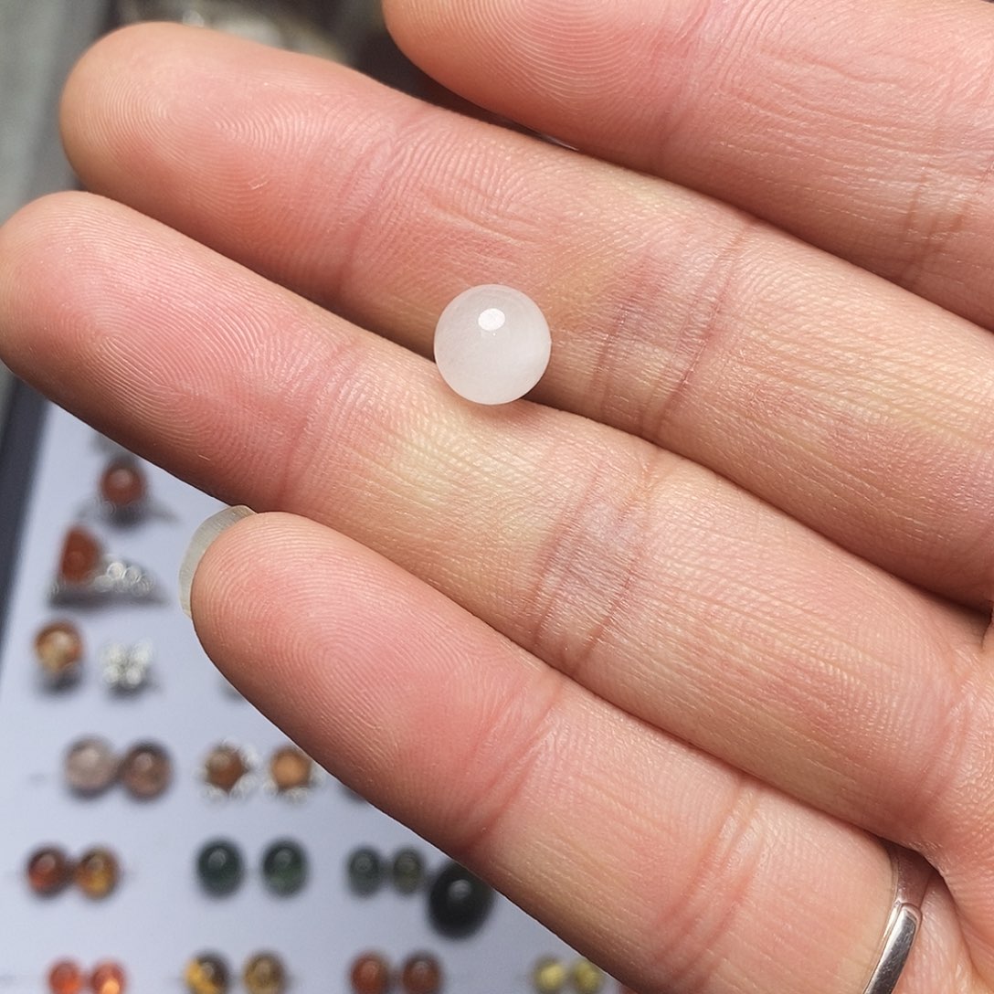 水晶耳饰银S925镶嵌尘*啊白兔毛耳钉9mm