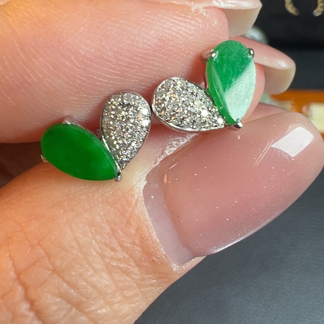 翡翠耳饰未镶嵌爱心耳钉