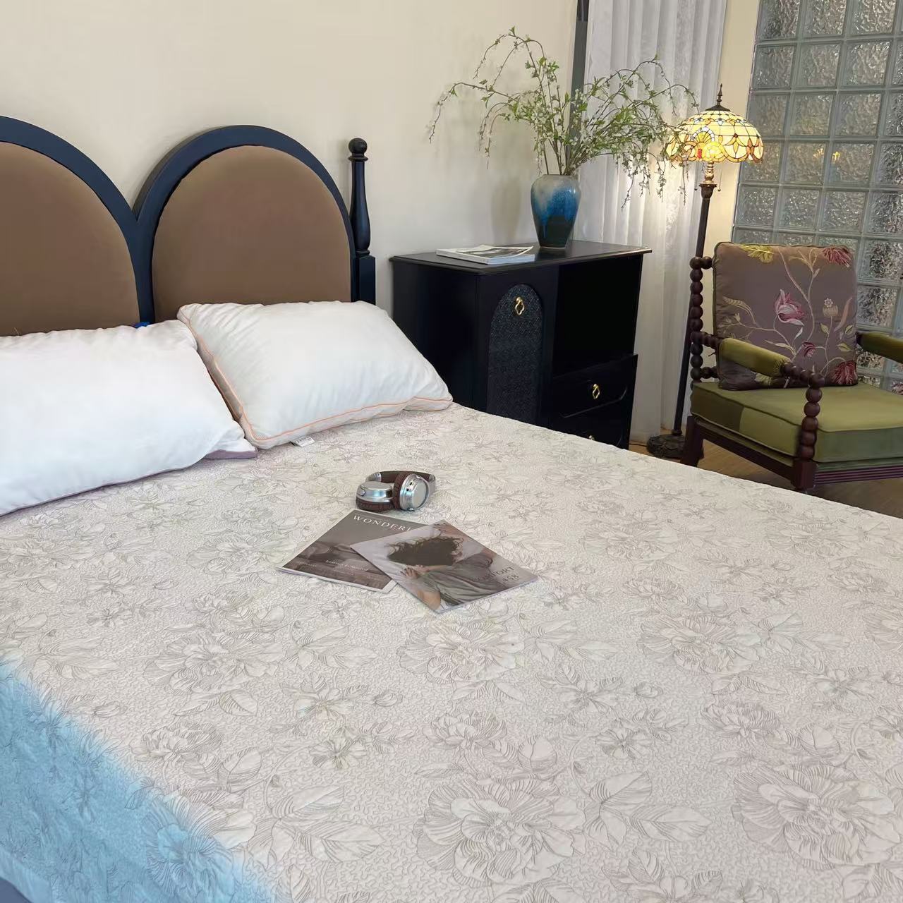 【雅趣】白色牡丹230*250单床盖换季新品美式全棉隔脏垫 床盖