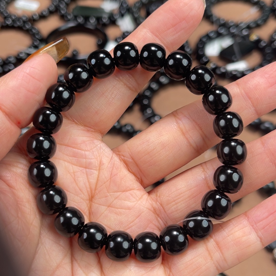 白***虹和田玉未镶嵌手串10黑细