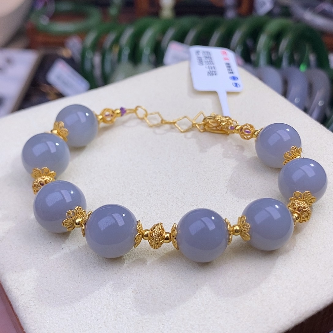 和田玉浓烟紫特细料手链12m未镶嵌