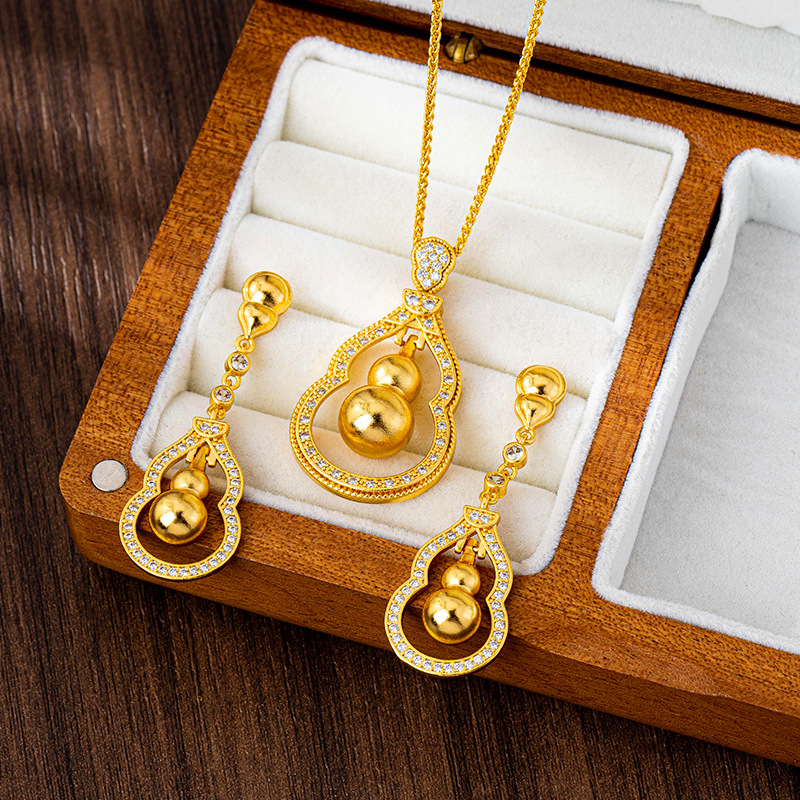 合金吊坠 灵动镶锆葫芦吊坠项链女古法耳环宫廷风不掉色
