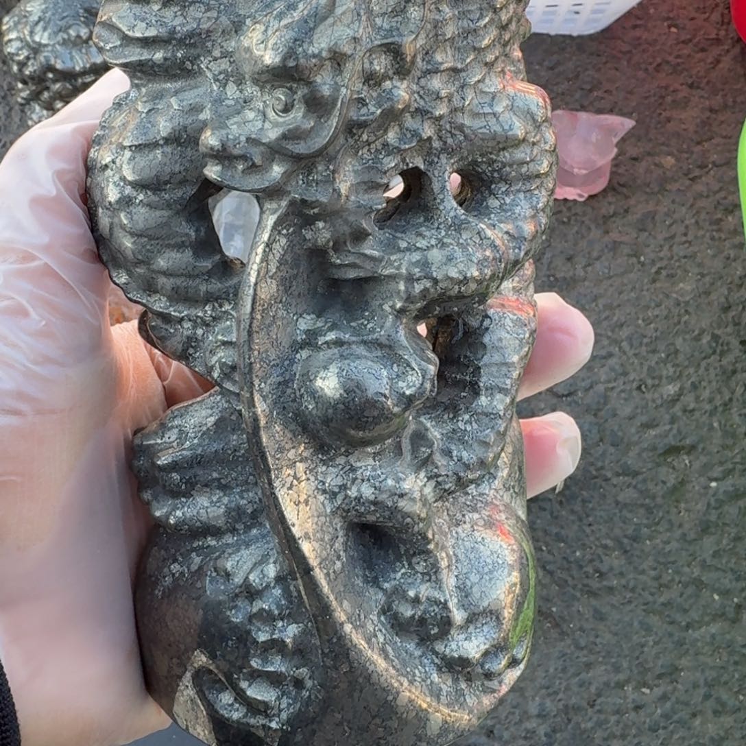 石材黄铁矿龙摆件