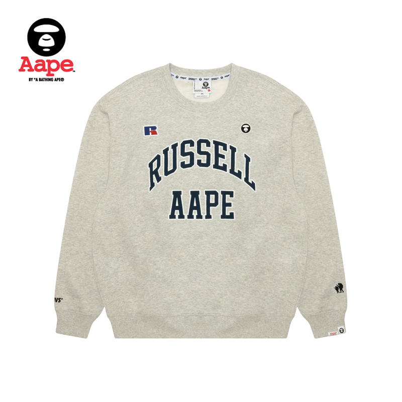 Aape联名RUSSELL男装25秋冬经典徽章复古薄绒圆领卫衣9782XXP