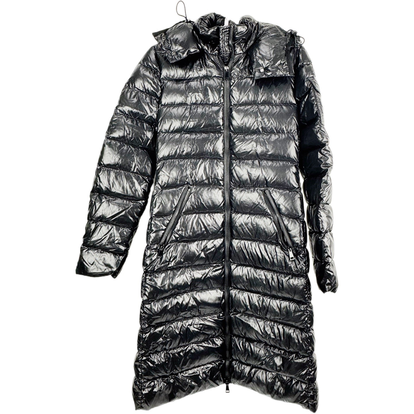 99新 MONCLER 1码 moka系列黑色连帽中长款拉链羽绒服 sz0287