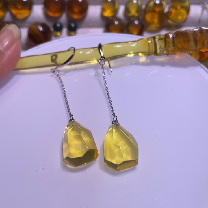 琥珀耳饰未镶嵌天然缅甸琥珀耳坠