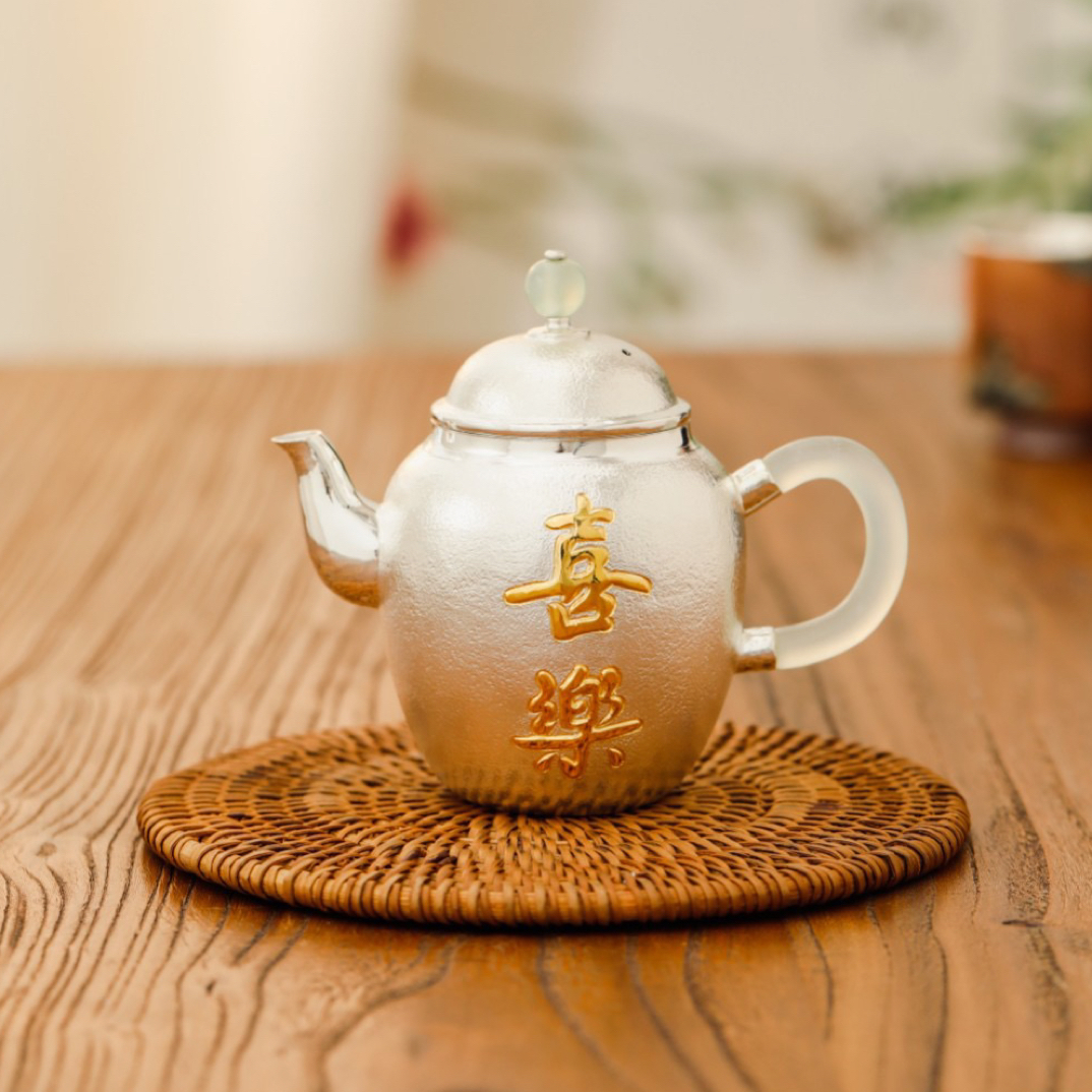 纯手工家用玉柄泡茶壶手工银壶喜乐泡茶壶茶具