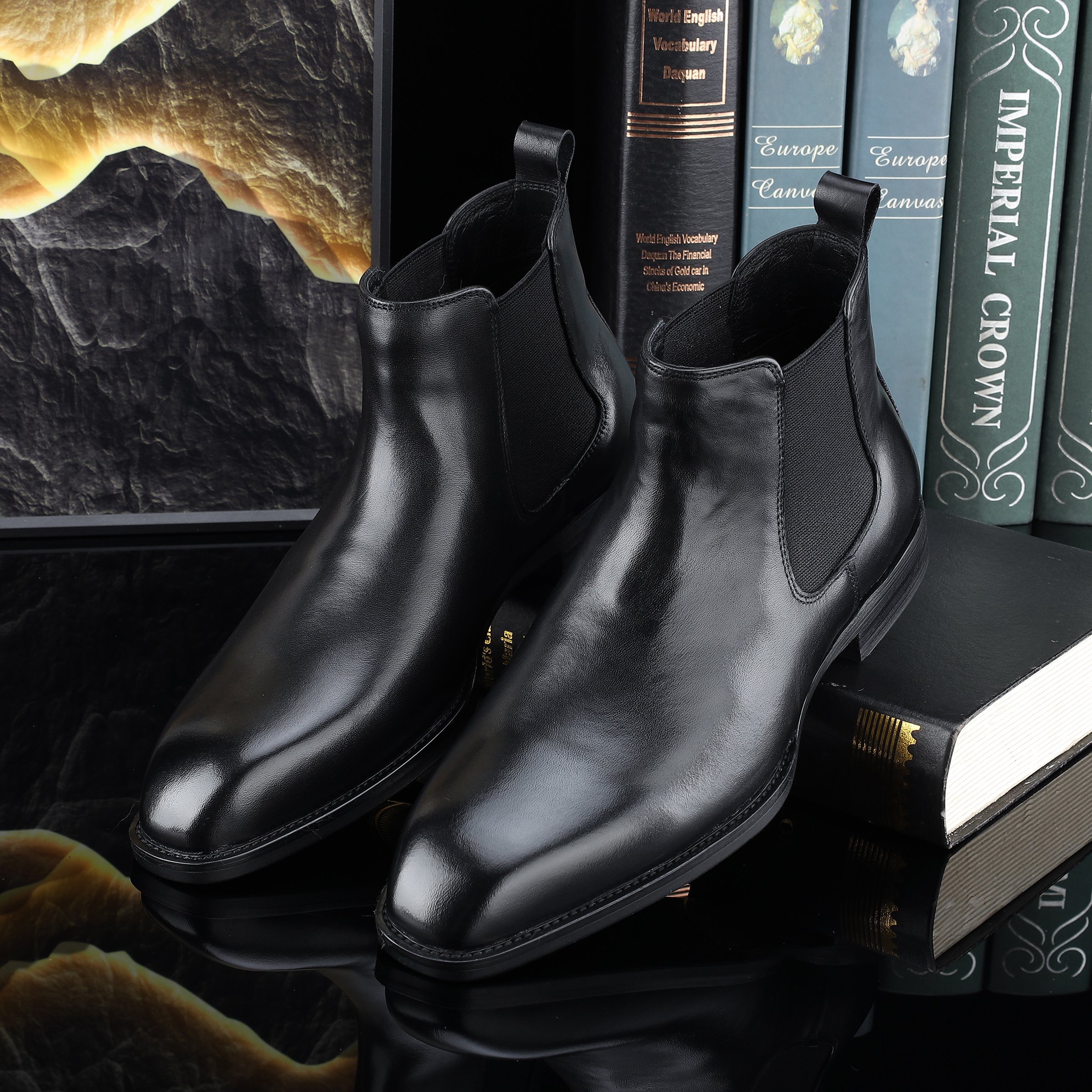 男士切尔西头层牛皮靴春秋商务高帮皮靴英伦风方头真皮百搭短靴